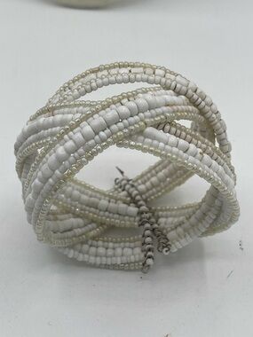 4.21.26-2 White & Seed Beaded Cuff Bracelet - White